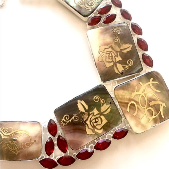 Abalone 925 Sterling Silver Statement Bib Necklace - Picture 4 of 4